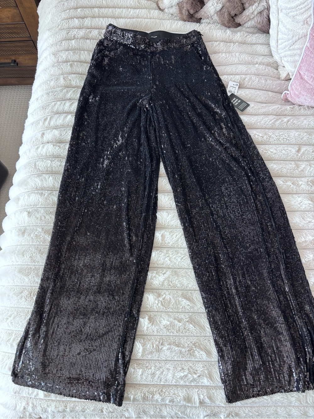 Express Black Sequin Wide-Leg Pants